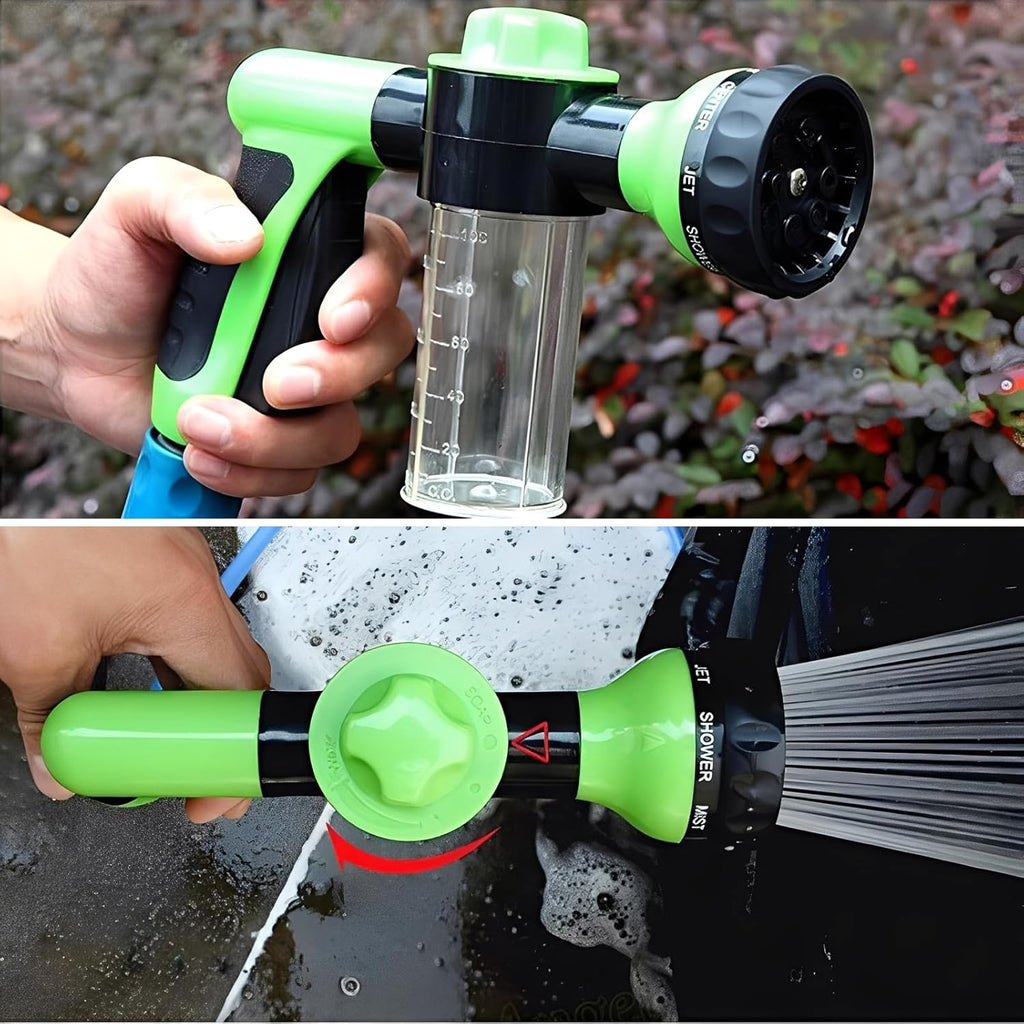 Garden Hose Foam Sprayer, 8 Patterns High Pressure Nozzles Watering Sprayer Soap Dispenser with Soap Reservoir for Car Washing Pets Shower Plants Watering