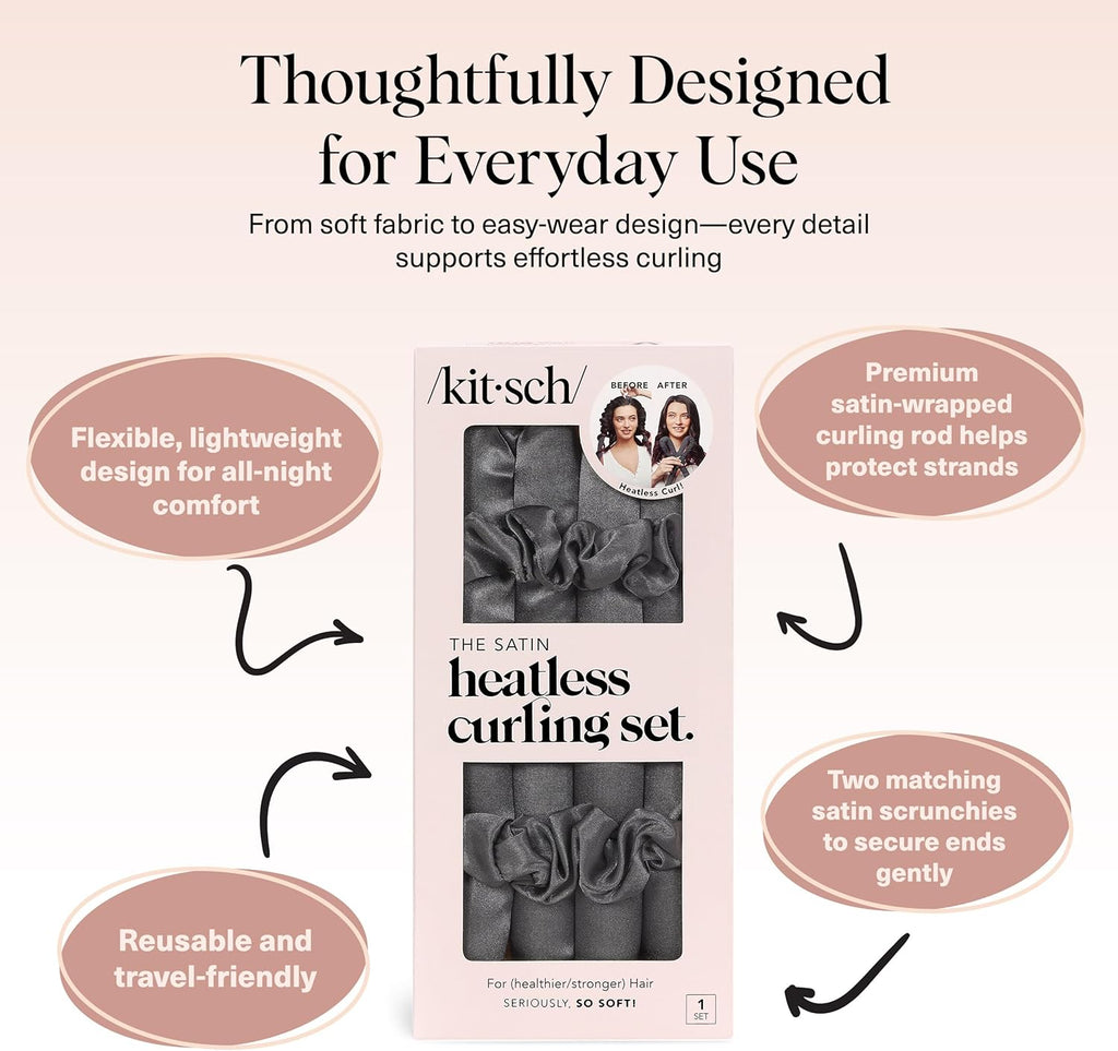 Kitsch Satin Heatless Curling Set - Hair Rollers for Effortless Heatless Curls | Sleep-In Hair Curlers | Includes Hot Rollers & Curling Rod Headband, Achieve Stunning Heatless Hairstyles, SunsetTieDye