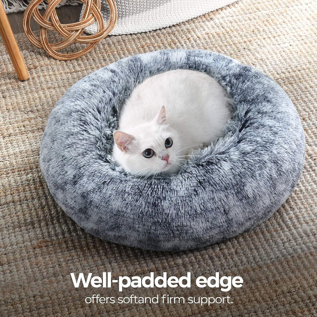 Feandrea Dog Bed, Donut Cat Bed, Fluffy Calming Pet Bed with Removable Inner Cushion, Washable, Soft Long Plush, for Dog, Cat, 80 cm Dia., Gray PGW040G01