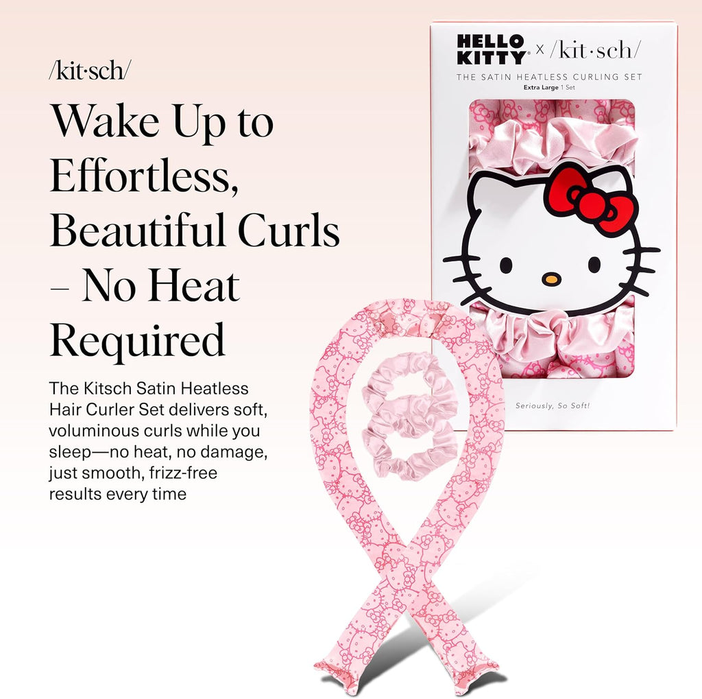 Kitsch Satin Heatless Curling Set - Hair Rollers for Effortless Heatless Curls | Sleep-In Hair Curlers | Includes Hot Rollers & Curling Rod Headband, Achieve Stunning Heatless Hairstyles, SunsetTieDye
