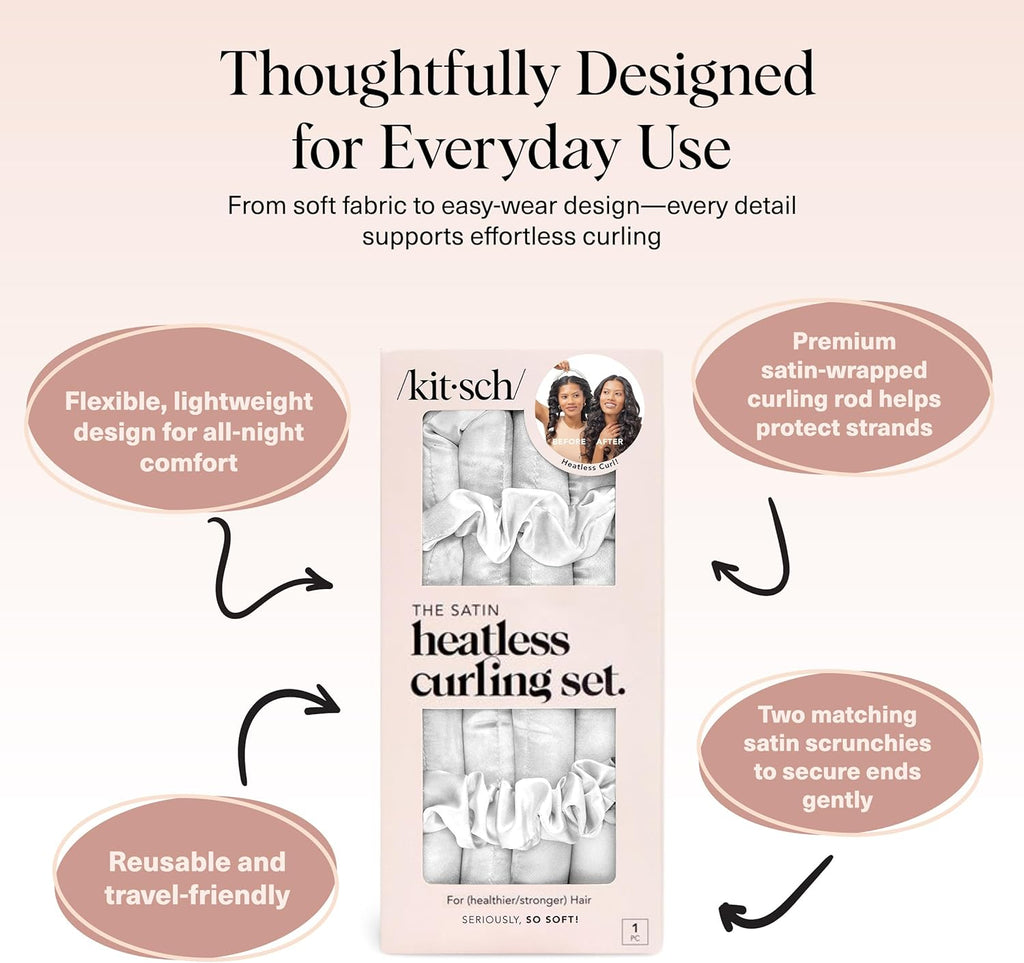 Kitsch Satin Heatless Curling Set - Hair Rollers for Effortless Heatless Curls | Sleep-In Hair Curlers | Includes Hot Rollers & Curling Rod Headband, Achieve Stunning Heatless Hairstyles, SunsetTieDye