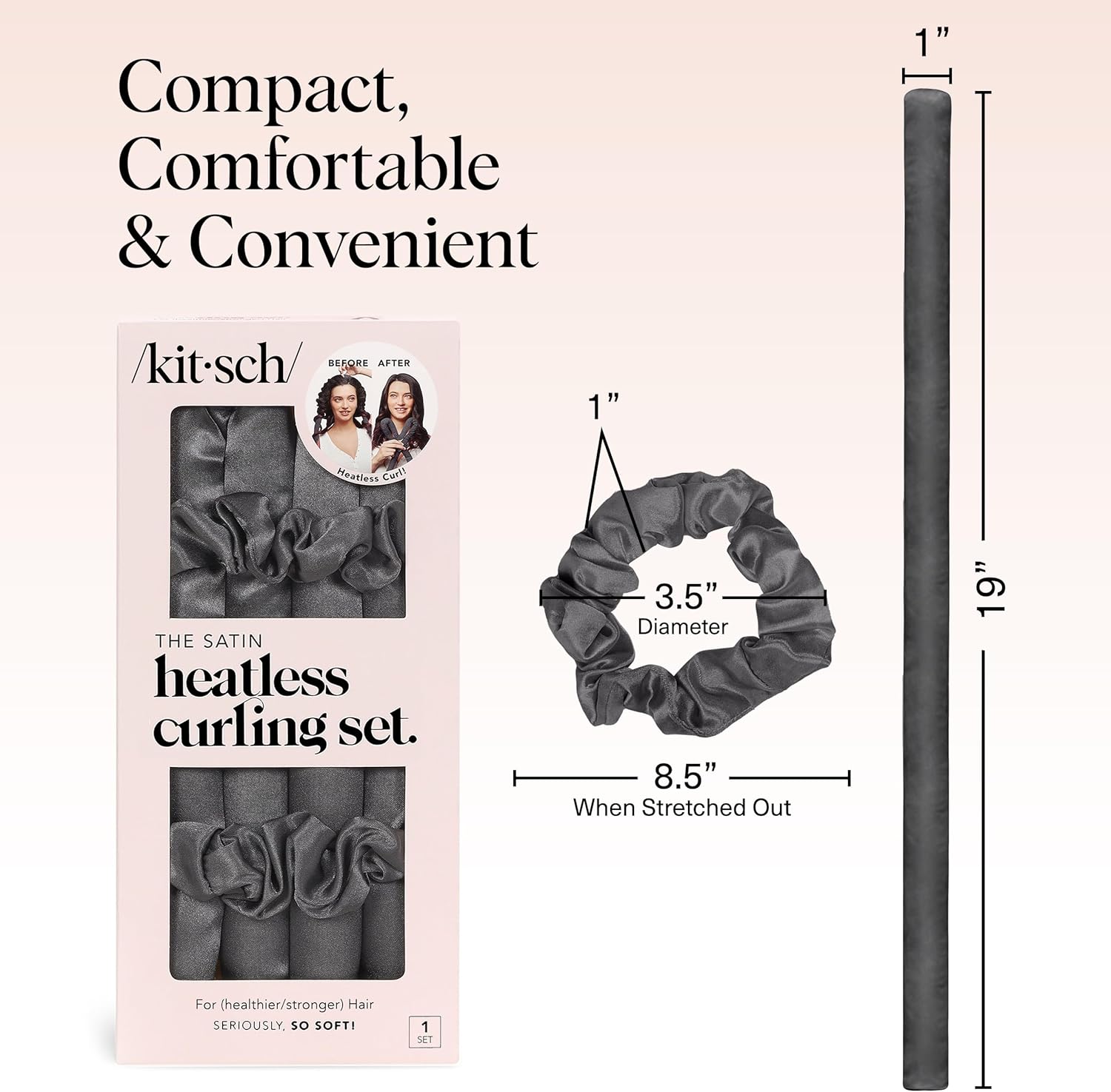 Kitsch Satin Heatless Curling Set - Hair Rollers for Effortless Heatless Curls | Sleep-In Hair Curlers | Includes Hot Rollers & Curling Rod Headband, Achieve Stunning Heatless Hairstyles, SunsetTieDye