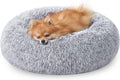Feandrea Dog Bed, Donut Cat Bed, Fluffy Calming Pet Bed with Removable Inner Cushion, Washable, Soft Long Plush, for Dog, Cat, 80 cm Dia., Gray PGW040G01